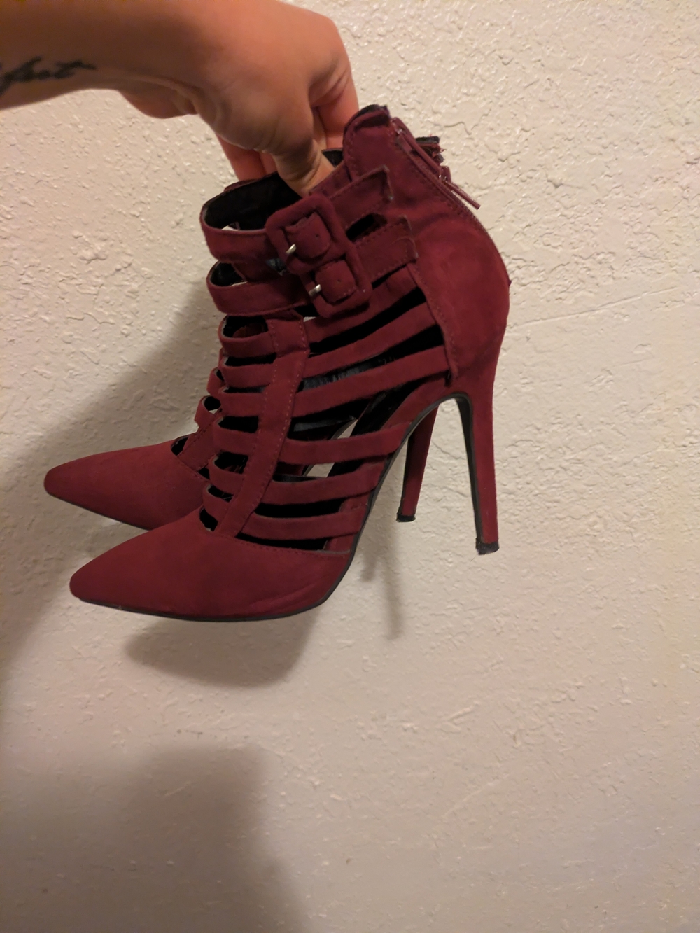 G by Guess Wine Strappy Pointed-Toe Stiletto Heels
